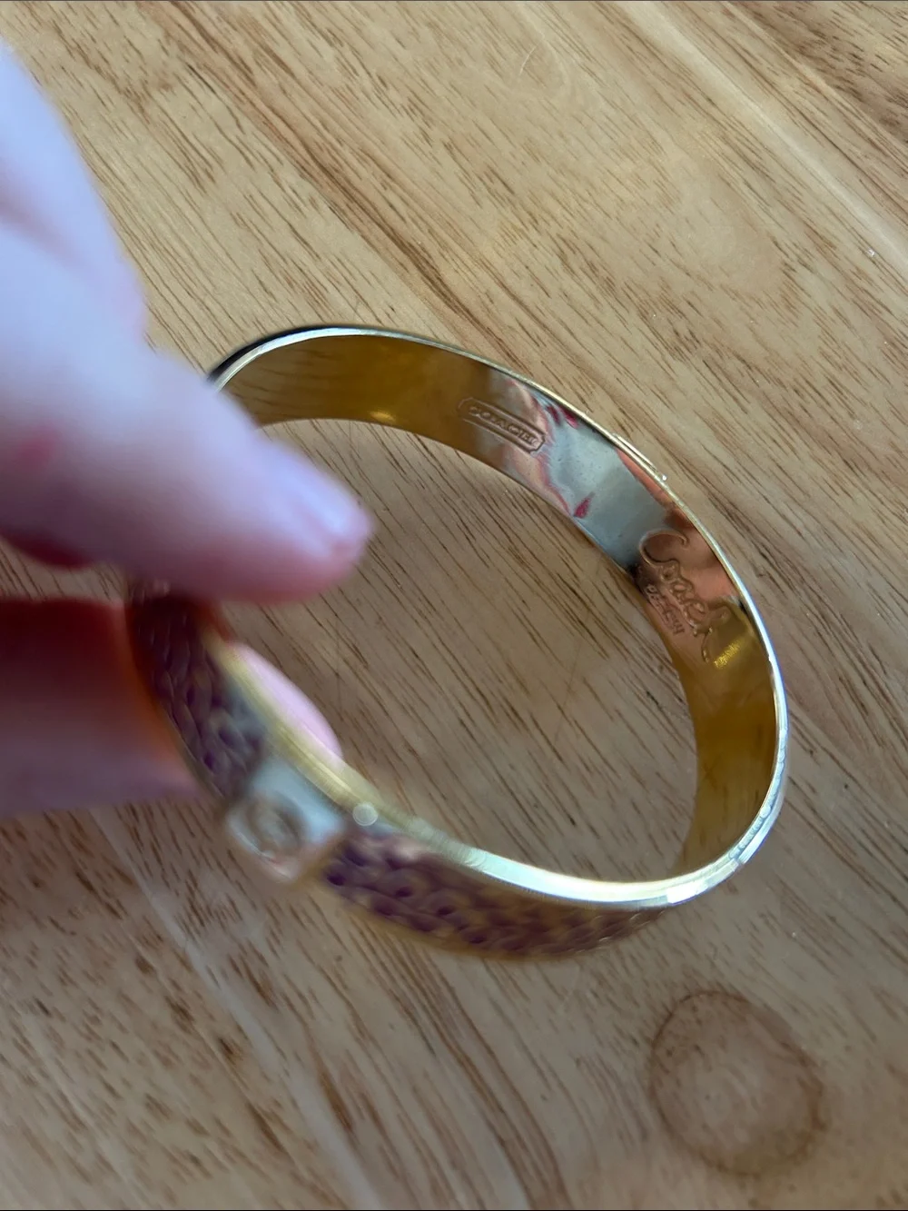COACH Gold-Tone Pink Enamel Women's Hinged Bangle Bracelet - Picture 2 of 5